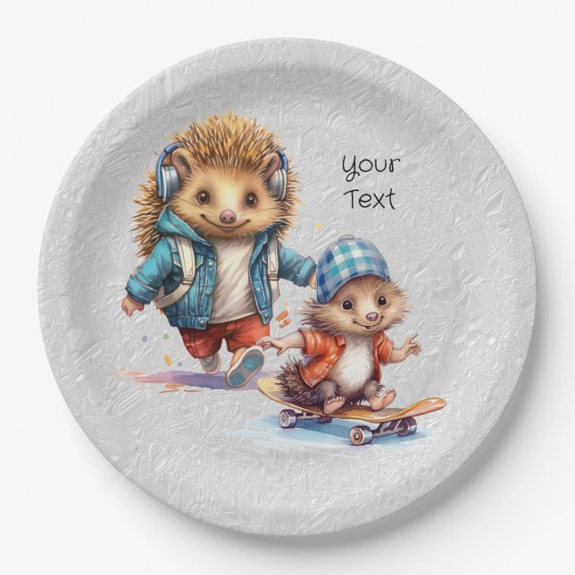 Happy Igel Watercolor Paper Plate Pappteller (Vorderseite)