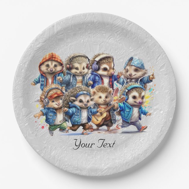 Happy Igel Watercolor Paper Plate Pappteller (Vorderseite)