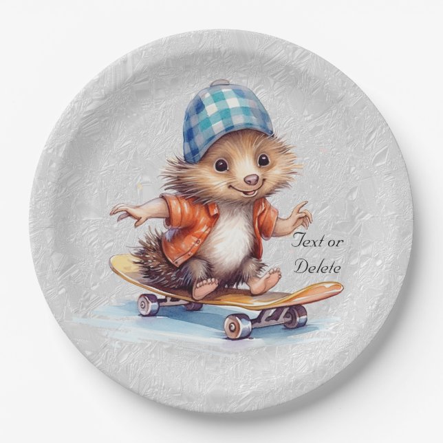 Happy Igel Watercolor Paper Plate Pappteller (Vorderseite)