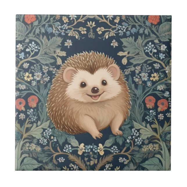 Happy Igel William Morris Style Right Floral Fliese (Vorderseite)