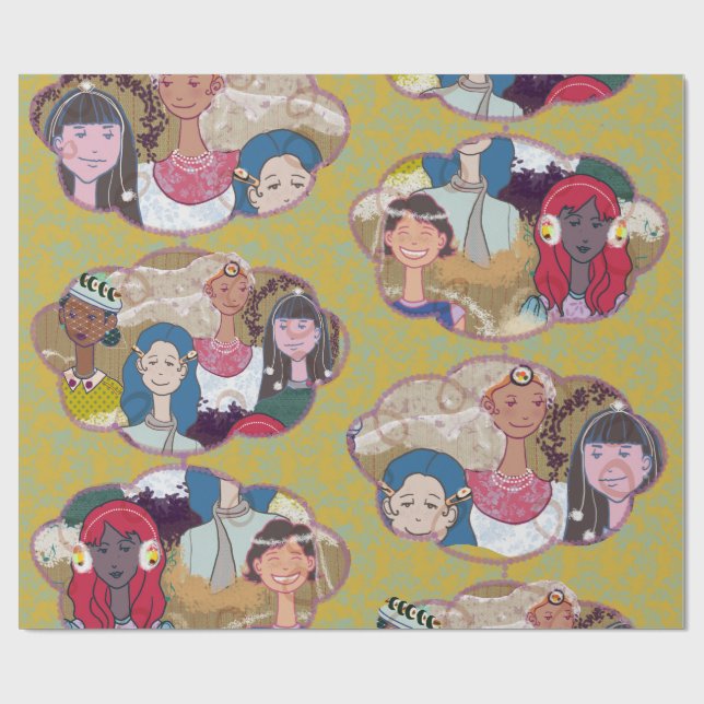 Happy Illustrated Gift Wrapping Paper Geschenkpapier (Flach)