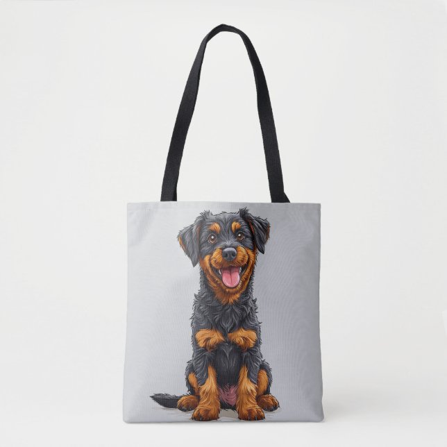 Happy Illustration eines Schwarzen und Tan Hundes (Vorderseite)