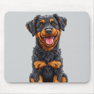 Happy Illustration eines Schwarzen und Tan Hundes Mousepad