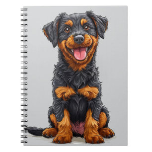 Happy Illustration eines Schwarzen und Tan Hundes Notizblock