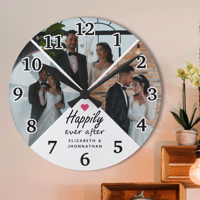 Happy immer nach dem modernen Paar Foto Collage Runde Wanduhr (Von Creator hochgeladen)