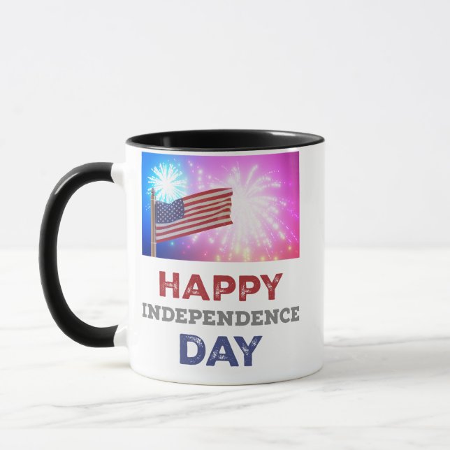 Happy Independence Day Fireworks Tasse (Links)