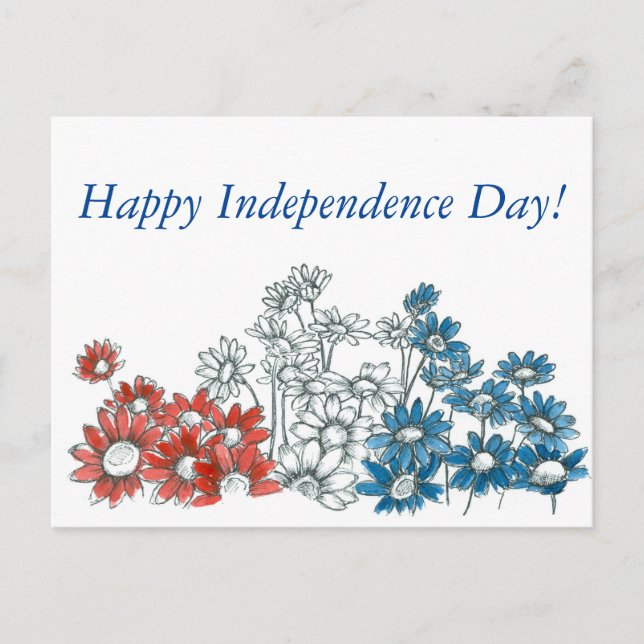 Happy Independence Day Red White Blue Blume Postkarte (Vorderseite)