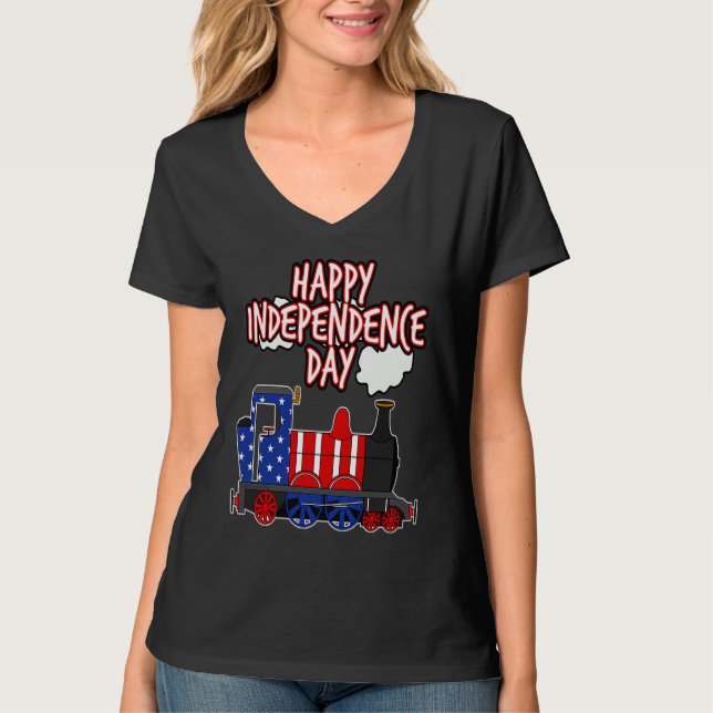 Happy Independence Day Train American Flag USA 4th T-Shirt (Vorderseite)