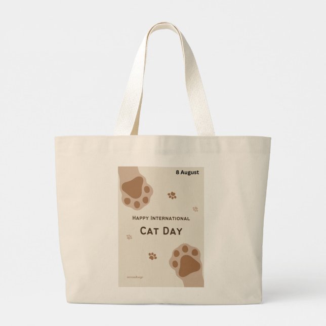 happy international cat day cute paw print design jumbo stoffbeutel (Rückseite)