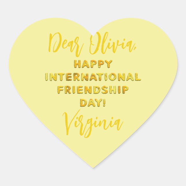 Happy International Friendship Day Herz-Aufkleber (Vorderseite)