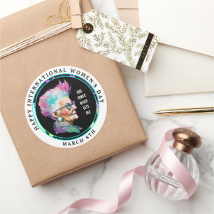 Happy International Women's Day 8. März Grl Pwr Runder Aufkleber