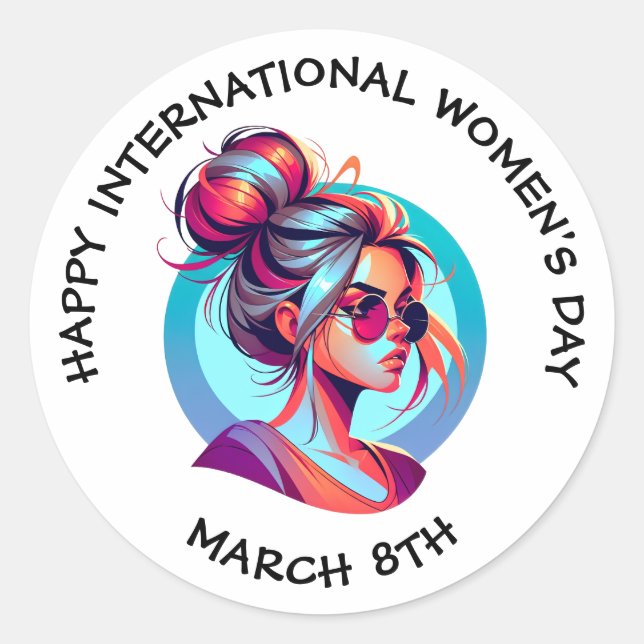 Happy International Women's Day | März 8. Runder Aufkleber (Vorderseite)