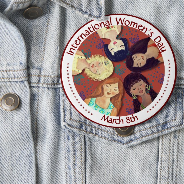 Happy International Women's Day Portrait Rot Button (Happy International Women's Day Portrait Red Button)
