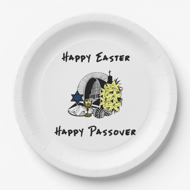Happy Interreligiöser Ostern und Pessach Pappteller (Vorderseite)