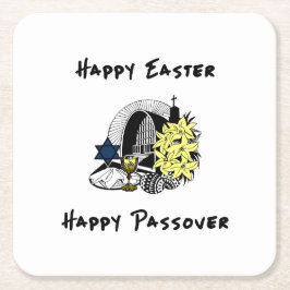 Happy Interreligiöser Ostern und Pessach Rechteckiger Pappuntersetzer