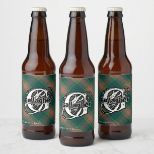 Happy Irish Clan Gallagher Tartan Monogram Bierflaschenetikett