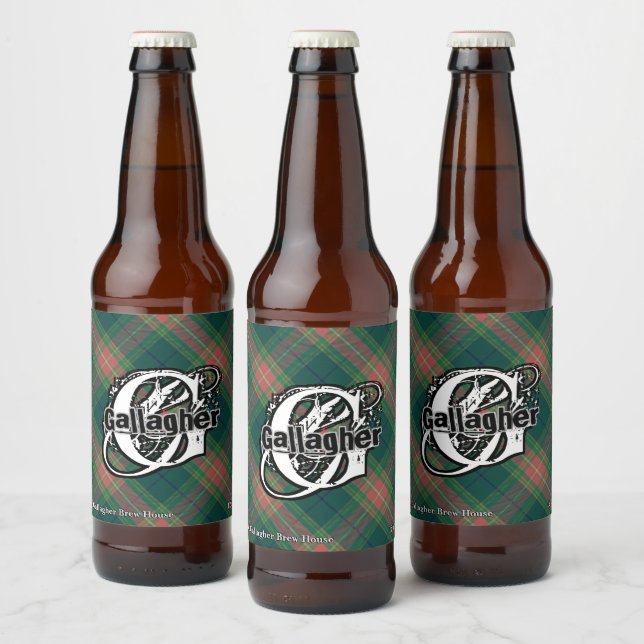 Happy Irish Clan Gallagher Tartan Monogram Bierflaschenetikett (Flaschen)