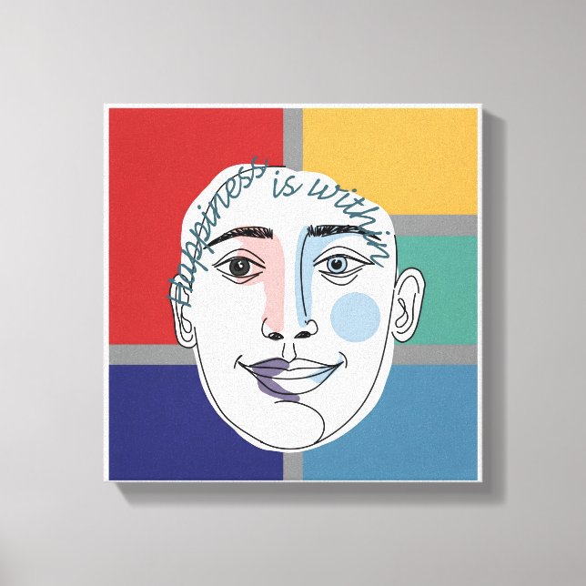 "Happy is In" Minimalistische Gesichtsseillinie Ku Leinwanddruck (Vorderseite)