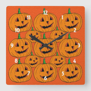 Happy Jack o Lantern Cartoon Pattern Quadratische Wanduhr