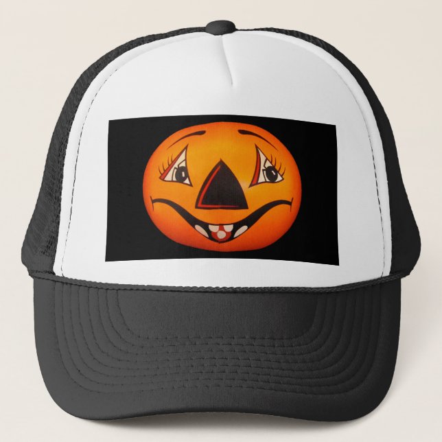 Happy Jack O’ Lantern Halloween Truckerkappe (Vorderseite)