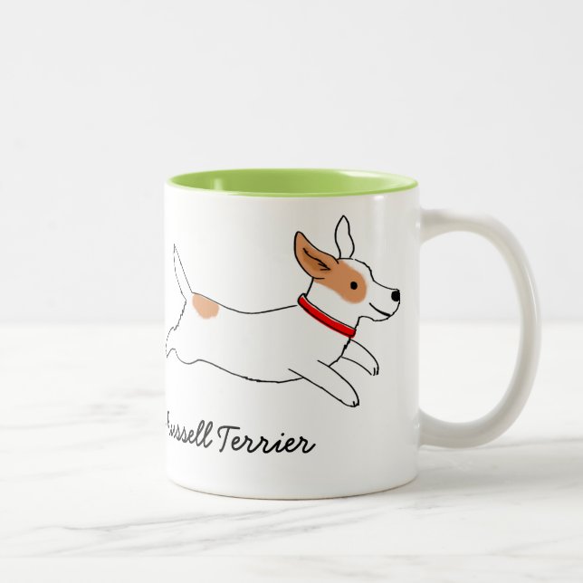 Happy Jack Russell Terrier Cartoon Dog Running Zweifarbige Tasse (Rechts)