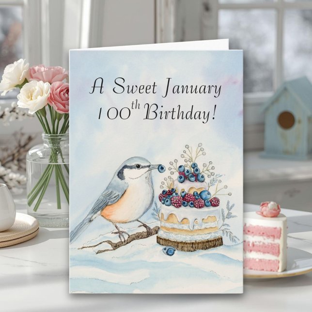 Happy January 100th Birthday Nuthatch Bird Karte (Von Creator hochgeladen)