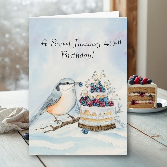Happy January 40th Birthday Nuthatch Bird Karte (Von Creator hochgeladen)