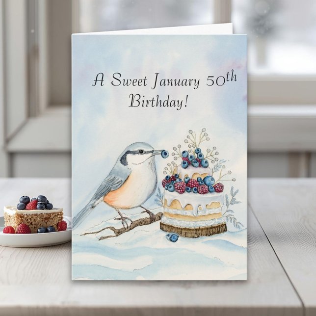 Happy January 50th Birthday Nuthatch Bird Karte (Von Creator hochgeladen)