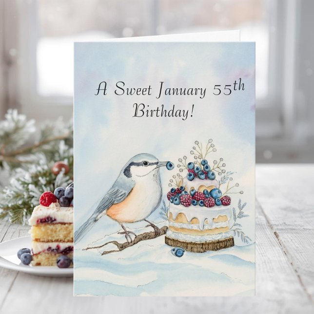 Happy January 55th Birthday Nuthatch Bird Karte (Von Creator hochgeladen)