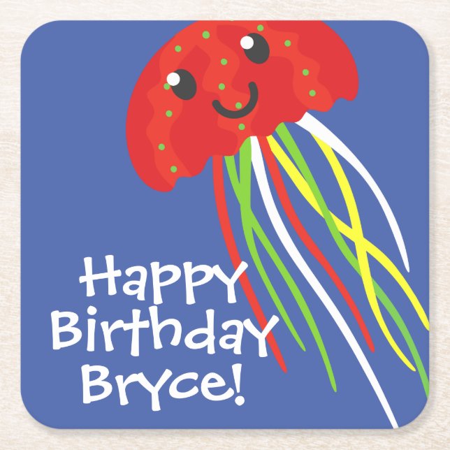 Happy Jellyfish Personalisiert Paper Untersetzer (Vorderseite)