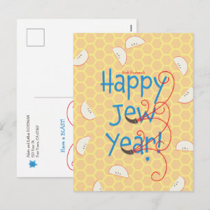 Happy Jew Year Rosh Hashanah Holiday Card Feiertagspostkarte