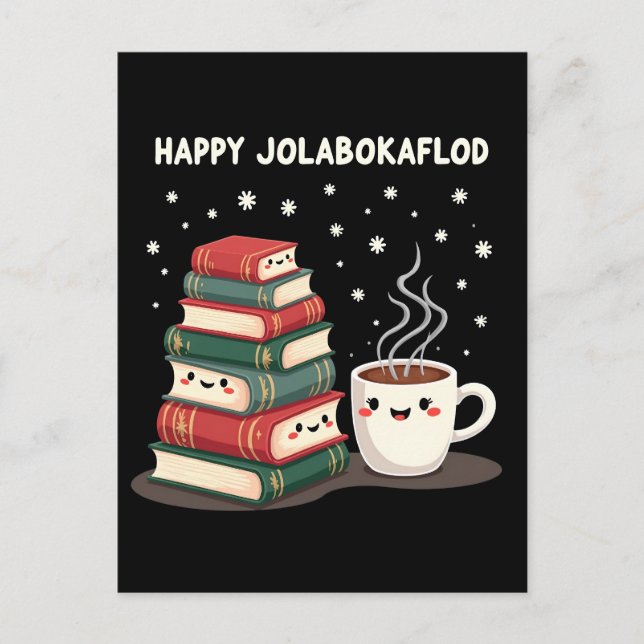 Happy Jolabokaflod Familienfeier Geschenk Feiertagspostkarte (Vorderseite)