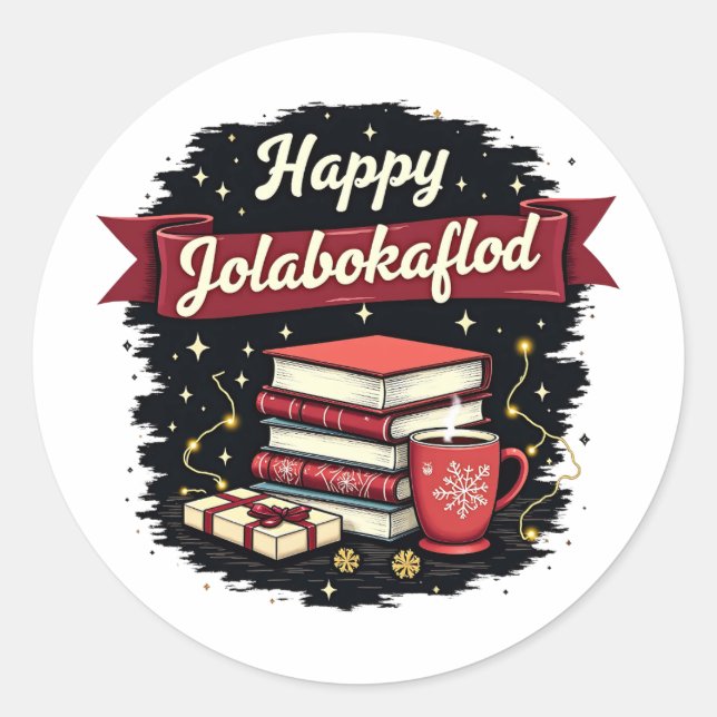 Happy Jolabokaflod Giftholida Einladung Runder Aufkleber (Vorderseite)