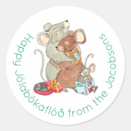 Happy Jolabokaflod Maus Familienurlaub Runder Aufkleber