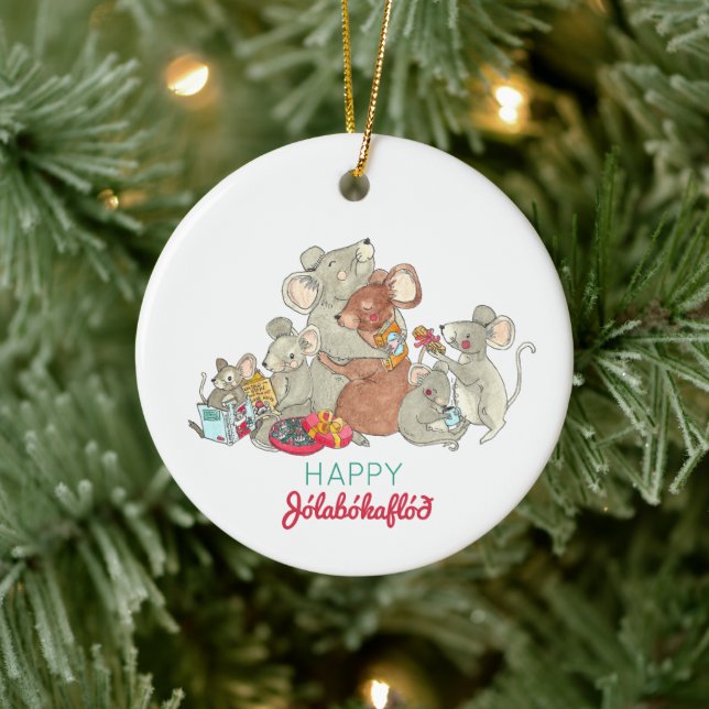 Happy Jolabokaflod Maus Weihnachten Keramik Ornament (Baum)
