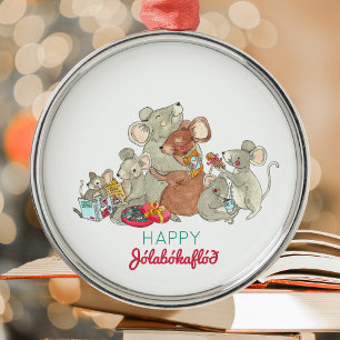 Happy Jolabokaflod Maus Weihnachtszeit Keramik Ornament Aus Metall