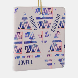 Happy Joyful Season Modern Blue & Off White Keramikornament