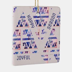 Happy Joyful Season Modern Blue & Off White Keramikornament