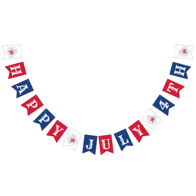 Happy July 4th Red White Blue Bunting Flags Wimpelkette (Alle)