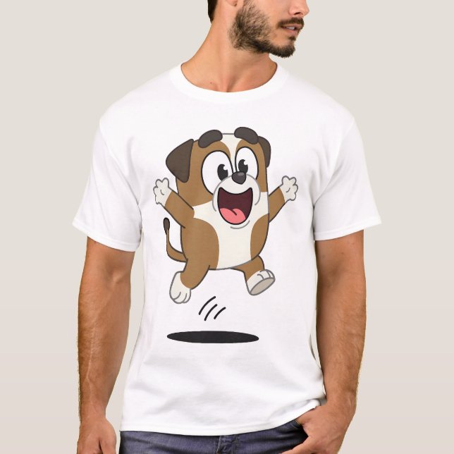 Happy Jumping Cartoon Dog T-Shirt (Vorderseite)