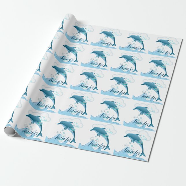 Happy Jumping Dolphin mit Blasen Geschenkpapier (Ungerollt)