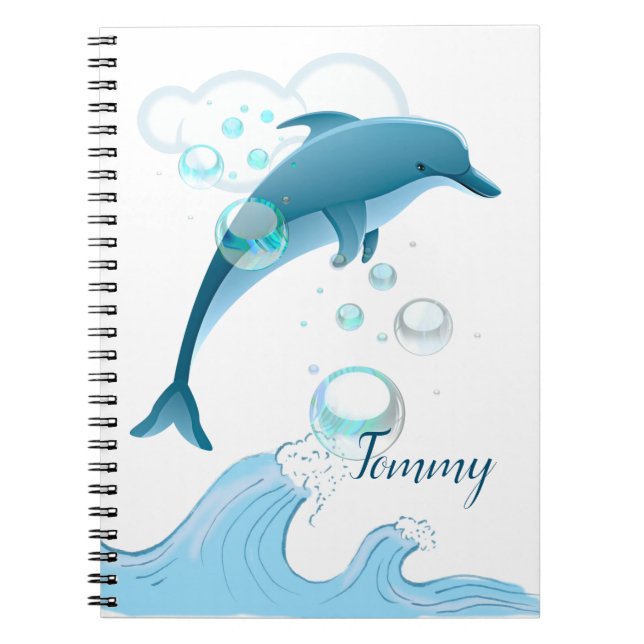 Happy Jumping Dolphin mit Blasen Notizblock (Vorderseite)