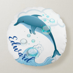 Happy Jumping Dolphin mit Blasen Rundes Kissen