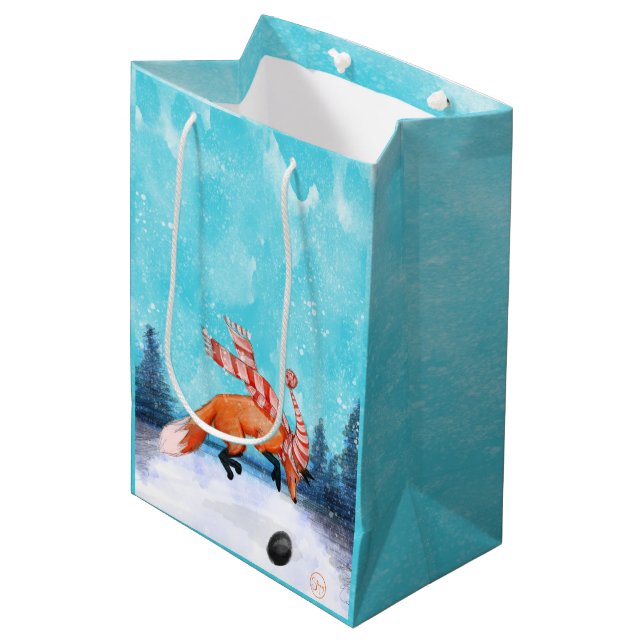 Happy Jumping Fox Geschenktasche Mittlere Geschenktüte (Vorderseite Schrägansicht)