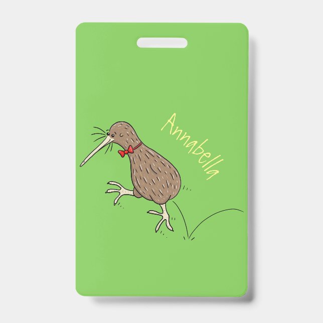 Happy Jumping Kiwi mit Bug-Krawatte Cartoon Design Ausweis (Vorderseite)