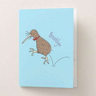 Happy Jumping Kiwi mit Bug-Krawatte Cartoon Design Bewerbungsmappe
