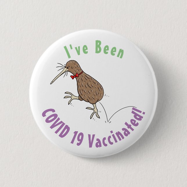 Happy Jumping Kiwi mit Bug-Krawatte Cartoon Design Button (Vorderseite)
