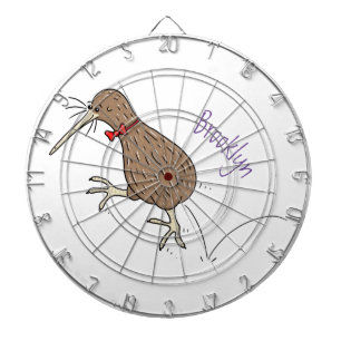 Happy Jumping Kiwi mit Bug-Krawatte Cartoon Design Dartscheibe