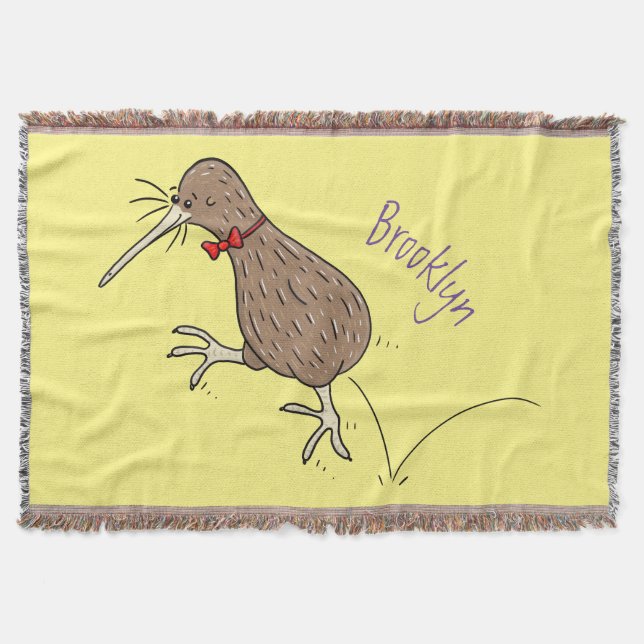 Happy Jumping Kiwi mit Bug-Krawatte Cartoon Design Decke (Vorderseite)
