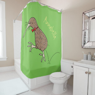 Happy Jumping Kiwi mit Bug-Krawatte Cartoon Design Duschvorhang